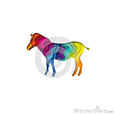 Paper cut zebra, safari animals shape 3D origami. Trendy concept fashion design. Vector illustration Vector Illustration