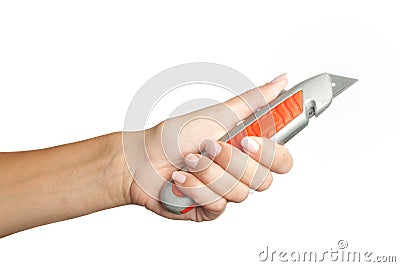 Paper cutter in hand Stock Photo