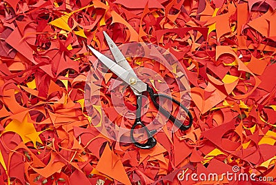 Paper cuttings background yellow red Stock Photo