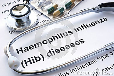 Paper with diagnosis Haemophilus influenza Hib. Stock Photo