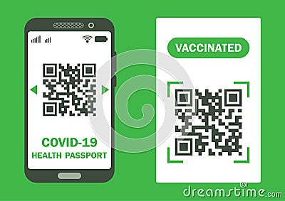 Paper and digital document to show that a person has been vaccinated with the Covid-19 vaccine. Covid-19 immunity certificate for Vector Illustration