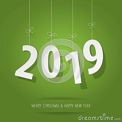 Paper 2019 digits on a green background. Vector Illustration