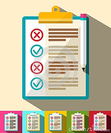 Paper Document with Checkmarks, Pencil and Text Vector Illustration