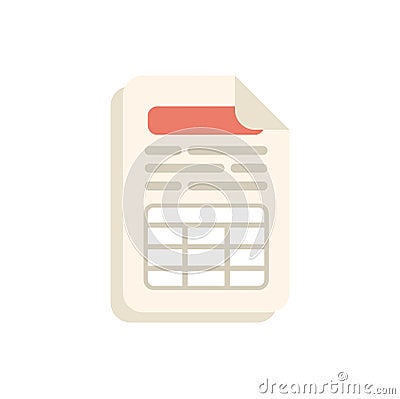 Paper document containing spreadsheet data and text representing business report Vector Illustration
