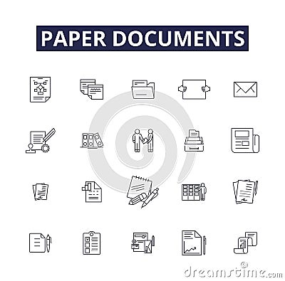 Paper documents line vector icons and signs. Documents, Sheets, Notices, Files, Forms, Manuscripts, Reports, Articles Vector Illustration
