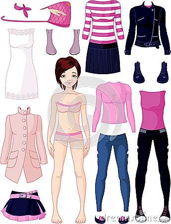 Paper doll with clothing Vector Illustration