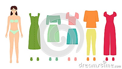 Paper doll with fashion clothes for different events, vector illustration Vector Illustration