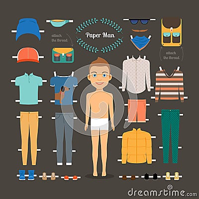 Paper doll man template Vector Illustration