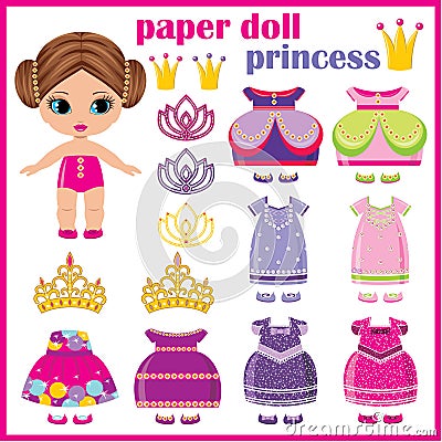 Paper doll princess . Vector Illustration