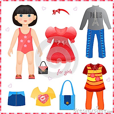 Paper Doll With A Set Of Clothes. Cute Fashion Gir Stock Photo - Image ...