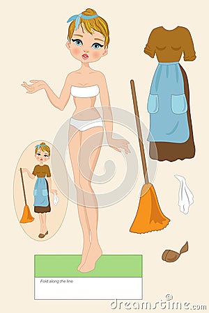 Paper doll to collect or cut to play of cinderella Vector Illustration