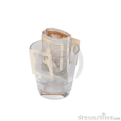 Paper drip or brewed bag of coffee on cup,clipping Stock Photo