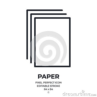 Paper editable stroke outline icon isolated on white background flat vector illustration. Pixel perfect. 64 x 64 Vector Illustration