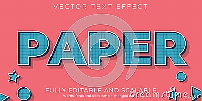 Paper editable text effect editable blue text style Vector Illustration