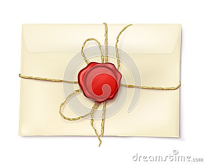 Paper envelope with red wax seal vector Vector Illustration