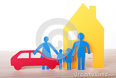 Paper Family with Car and House Stock Photo