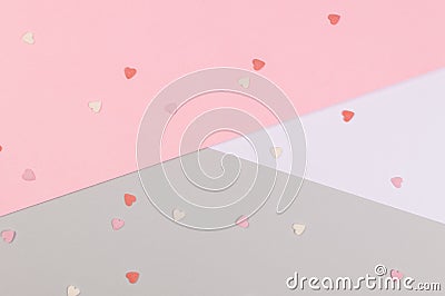 Paper flat composition with pink and grey background for Valentines day Stock Photo