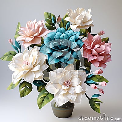 Colorful Rococo-inspired Paper Flower Arrangement With Teal And Pink Stock Photo