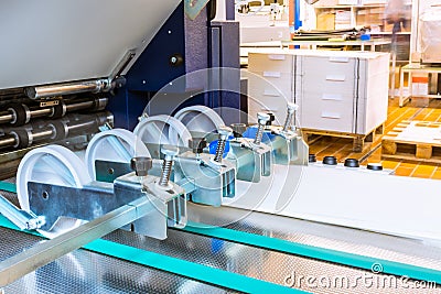 Paper Folding Machine Rollers Conveyor Belt Output Feed Printing Stock Photo