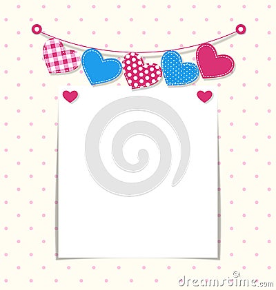 Paper frame with stitched hearts buntings garlands Vector Illustration