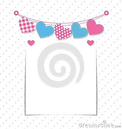 Paper frame with stitched hearts buntings garlands Vector Illustration