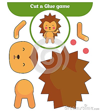 Paper game for the development of preschool children. Cut parts of the image and glue on the paper. Cartoon Illustration