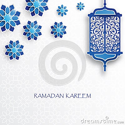 Paper graphic of islamic lantern and stars. Vector Illustration