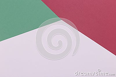 Paper green, burgundy, white empty background, geometrically located. Color blank for presentations, copy space Stock Photo