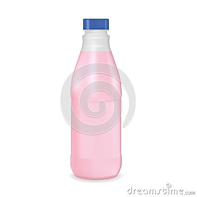 Plastic or glass bottle with a lid. Vector 3d realistic Mockup. Pink cocktail, yogurt, milkshake or smoothies. Drink package desig Vector Illustration