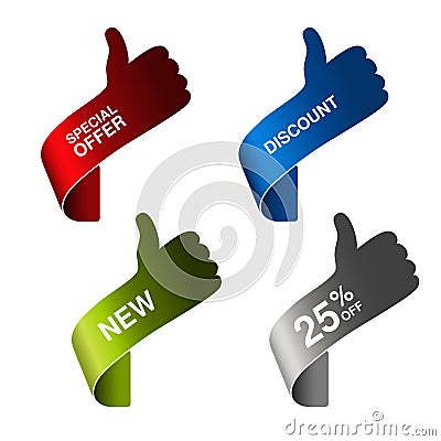 Paper hand gesture - special offer, discount, new, 25 off Vector Illustration