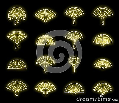 Paper handheld fan icons set vector neon Vector Illustration