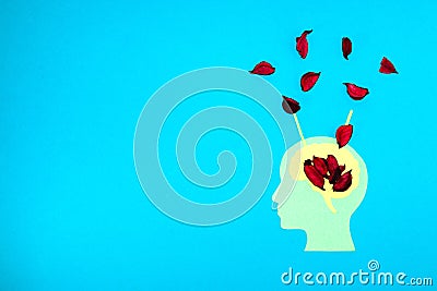 paper head with a brain that collects information, creative art design Stock Photo