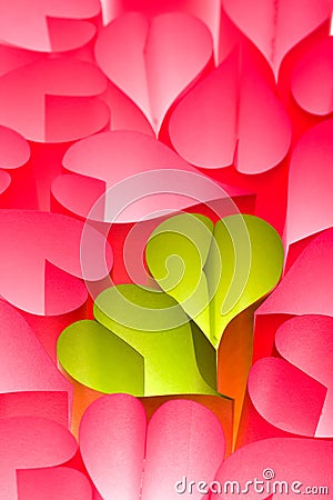 Paper hearts background - pink and green Stock Photo