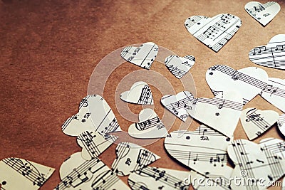 Paper hearts with music notes Stock Photo