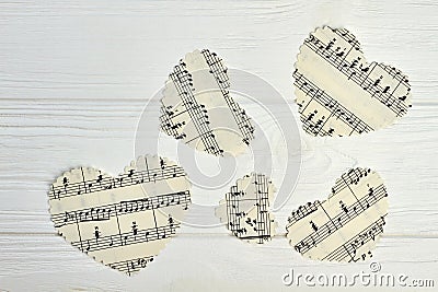 Paper hearts with musical notes. Stock Photo