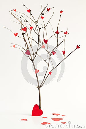 Paper hearts on the tree abstract sign of love Stock Photo