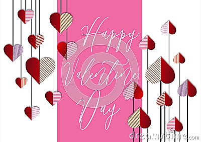 Paper hearts on white background for valentines day card pink and red heart with text happy valentines day - heart pattern Stock Photo