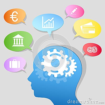 Paper human head with gears and business Speech bu Vector Illustration