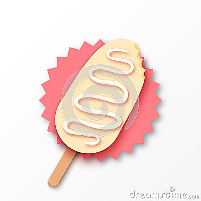 Paper ice cream with glaze and sauce. Summer sweets Vector Illustration