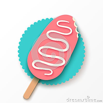 Paper ice cream with glaze and sauce. Summer sweets Vector Illustration