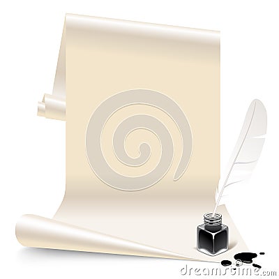 Paper with an inkwell and feather Vector Illustration