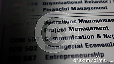 Paper with Key skills in business. Project management, communication and operations Stock Photo