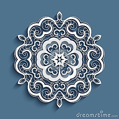 Lace doily, cutout paper round pattern Vector Illustration