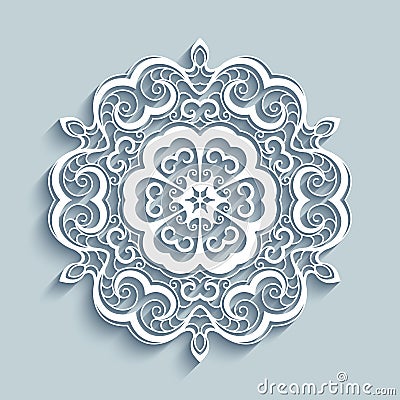Paper lace doily, cutout round pattern Vector Illustration