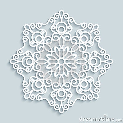 Paper lace doily, round crochet ornament Vector Illustration