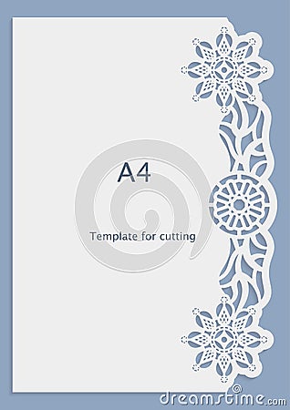 A4 paper lace greeting card, wedding invitation, white pattern, cut-out template, template congratulation, perforation pattern, l Vector Illustration