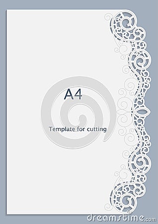 A4 paper lace greeting card, white pattern, cut-out template, template congratulation, perforation pattern Vector Illustration