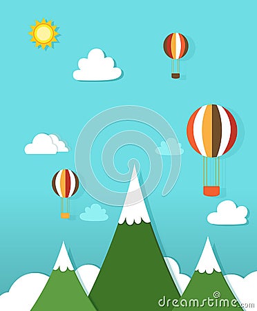 Paper landscape with hot air balloons Vector Illustration