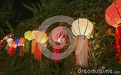 Paper lanterns in Yee-peng festival Stock Photo