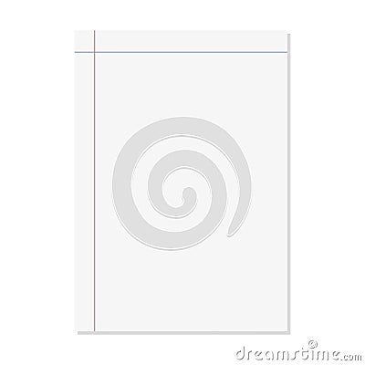 Paper lined notebook memo page white sheet template illustration for school education and office Vector Illustration